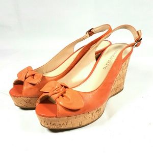 FRANCO SARTO Peach Slingback Cork Wedges